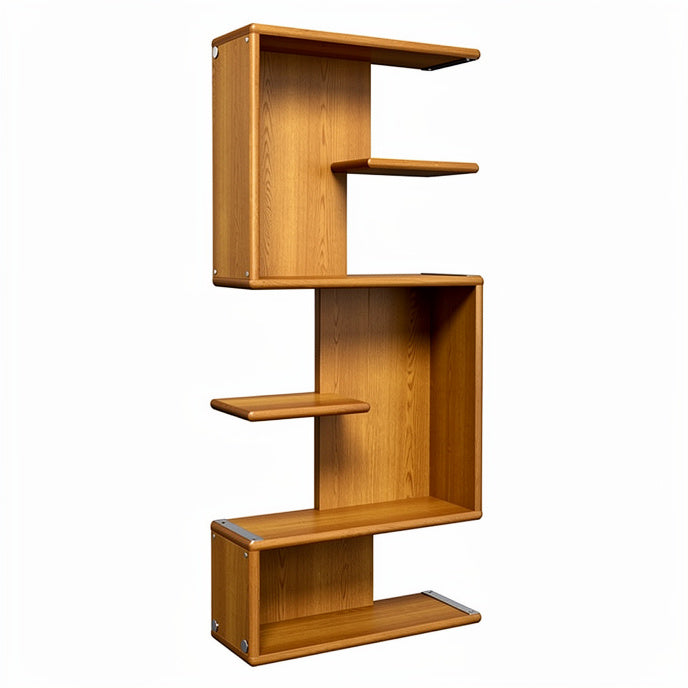 **Modern Wooden Shelf Design with Asymmetrical Open Storage**