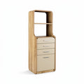 **Modern Wooden Storage Cabinet with Shelves and Drawers**