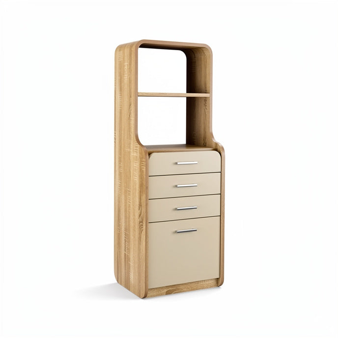 **Modern Wooden Storage Cabinet with Shelves and Drawers**
