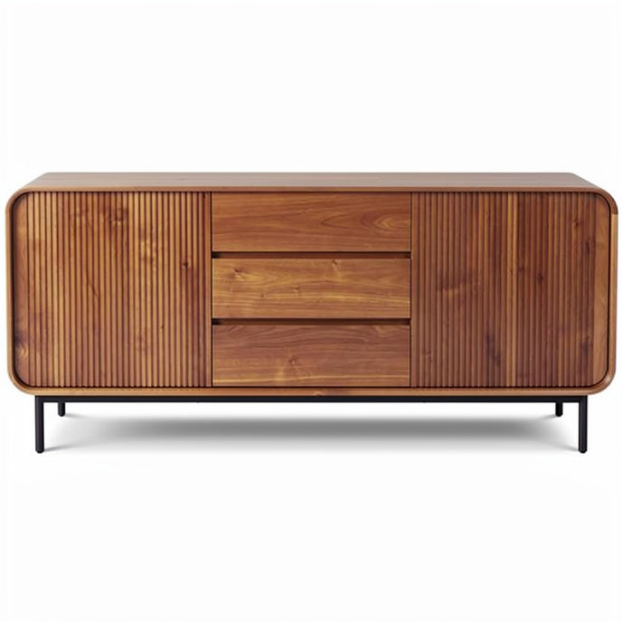 **Modern Wooden Sideboard with Ribbed Design and Black Legs**