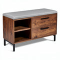 **Stylish Wooden Bench with Cushioned Top and Storage Drawers**