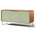 **Modern Minimalist Sideboard with Wooden Accents and Glossy Green Doors**