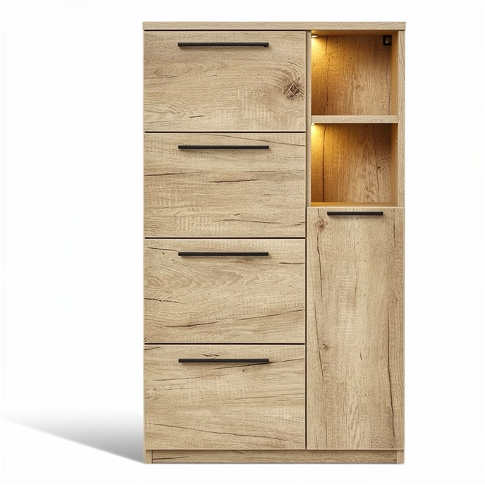 **Modern Wooden Storage Cabinet with LED Illumination**