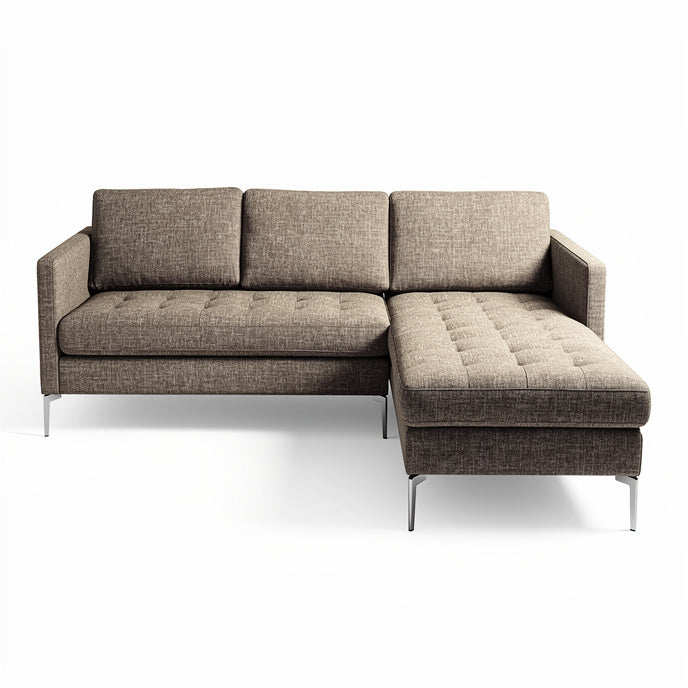 **Modern L-Shaped Sofa with Tufted Sectional and Metal Legs**