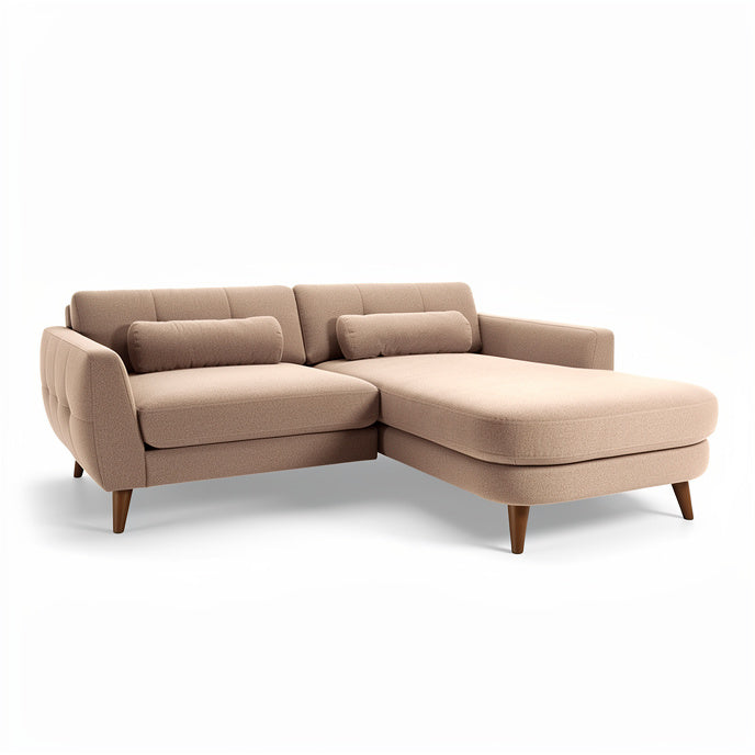 **Modern Beige Sectional Sofa with Cushions and Wooden Legs**