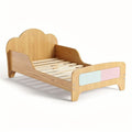 **Minimalist Wooden Toddler Bed with Colorful Accents**